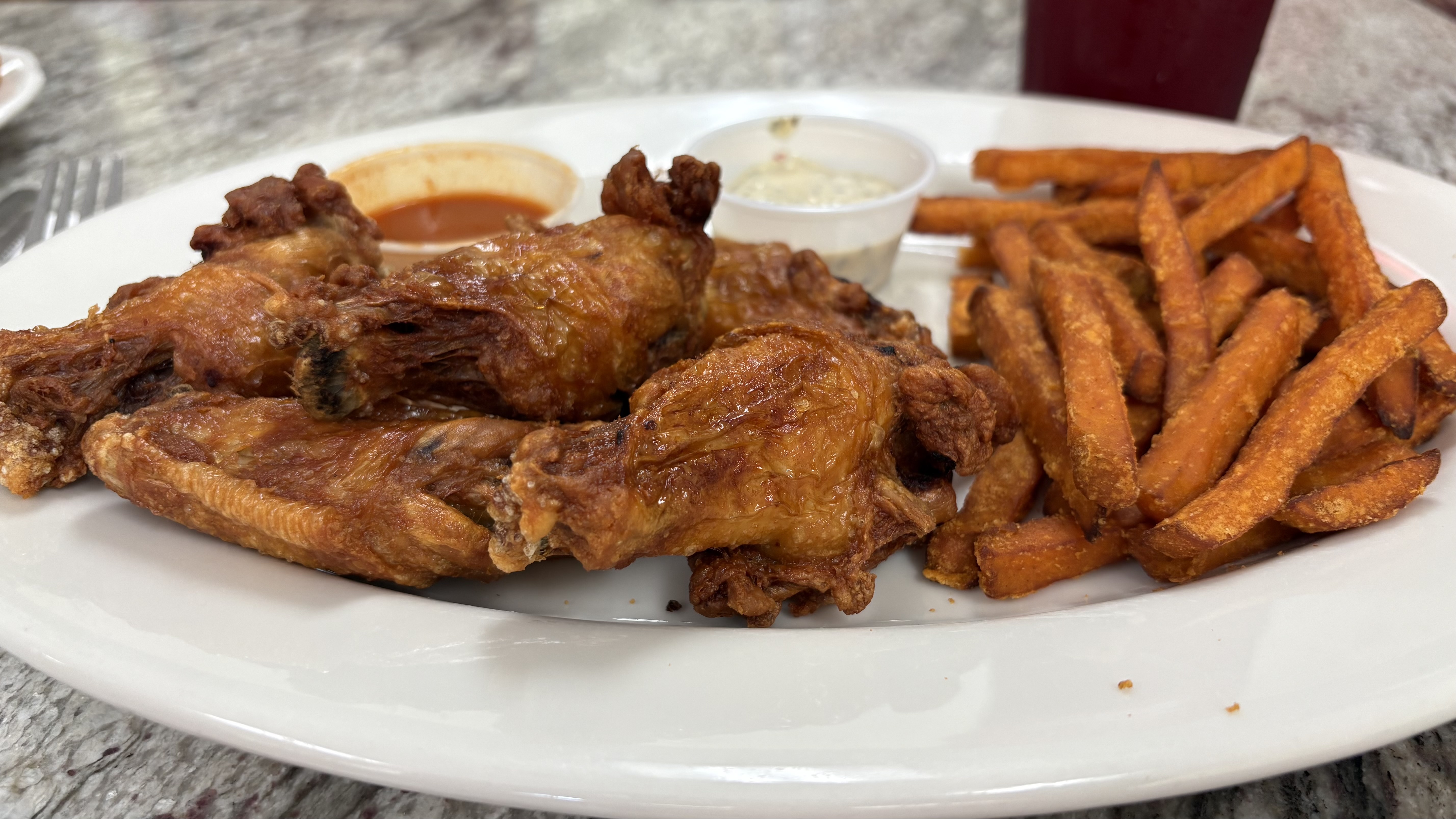 Wings with Sweet Potato Fries